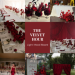 Velvet Hour aesthetic mood board with white linens