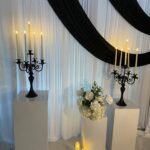 black and white memorial reception tablescape by Ovation Event Solutions