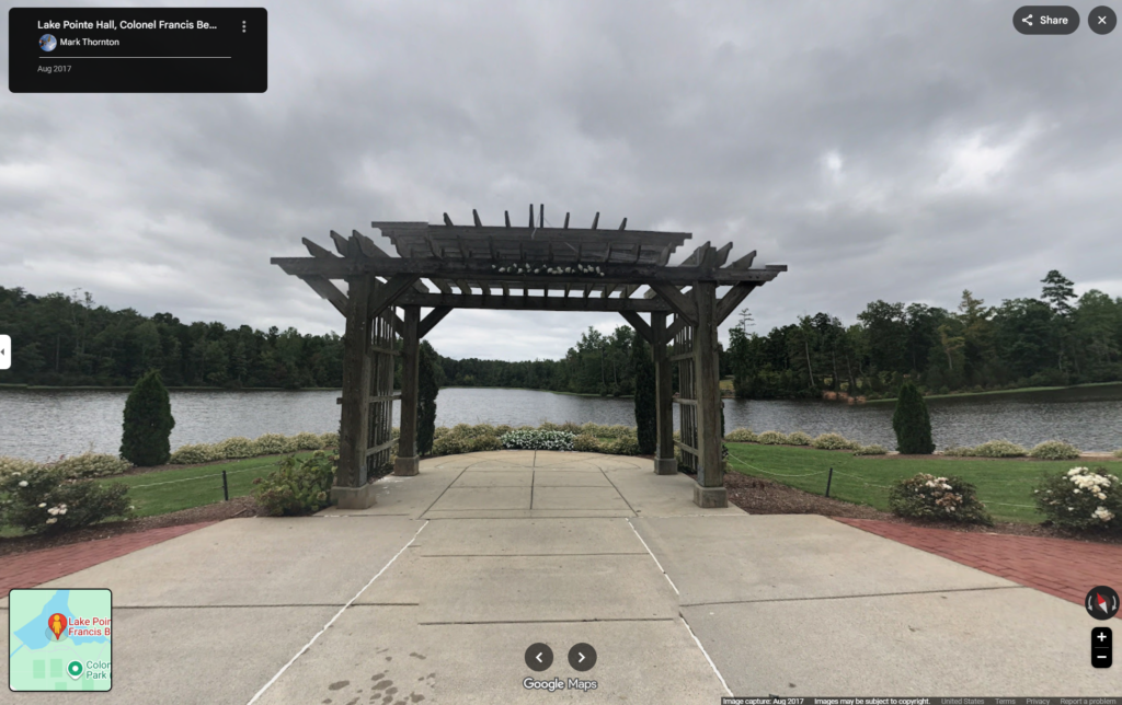 screenshot of pre-installed wooden arch at Lake Pointe Hall in Charlotte NC